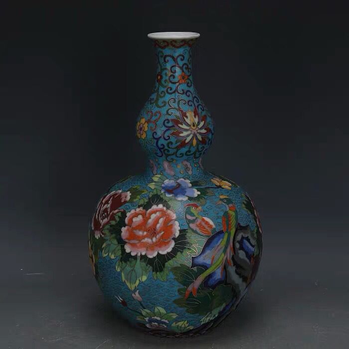 大清乾隆珐琅彩掐丝花鸟纹葫芦瓶仿官窑文物古瓷器古玩古董收藏品