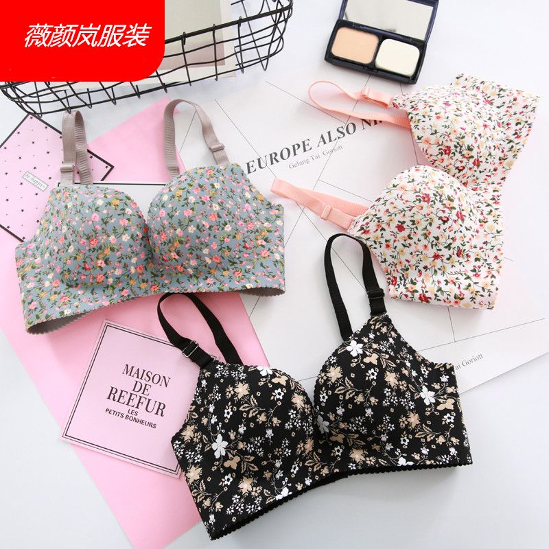 一片式性感碎花无痕内衣文胸无钢圈聚拢胸罩文胸少厚薄款女防下垂