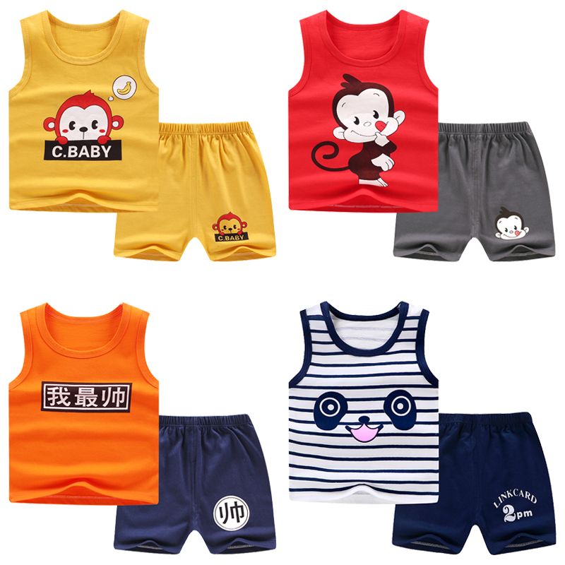 Children's Vest Set pure cotton baby sleeveless T-shirt shorts 0-7 years old boys and Girls Pajamas baby clothes summer wear