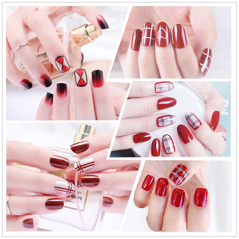 Red manicure manicure tiktok, removable nail, student bride, nail, waterproof, and belt drill.