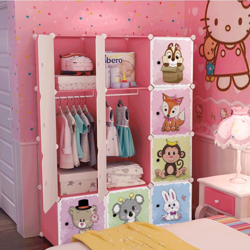 Simple wardrobe cloth storage rack cabinet storage cabinet solid wood bedroom plastic baby children's wardrobe little girl Princess