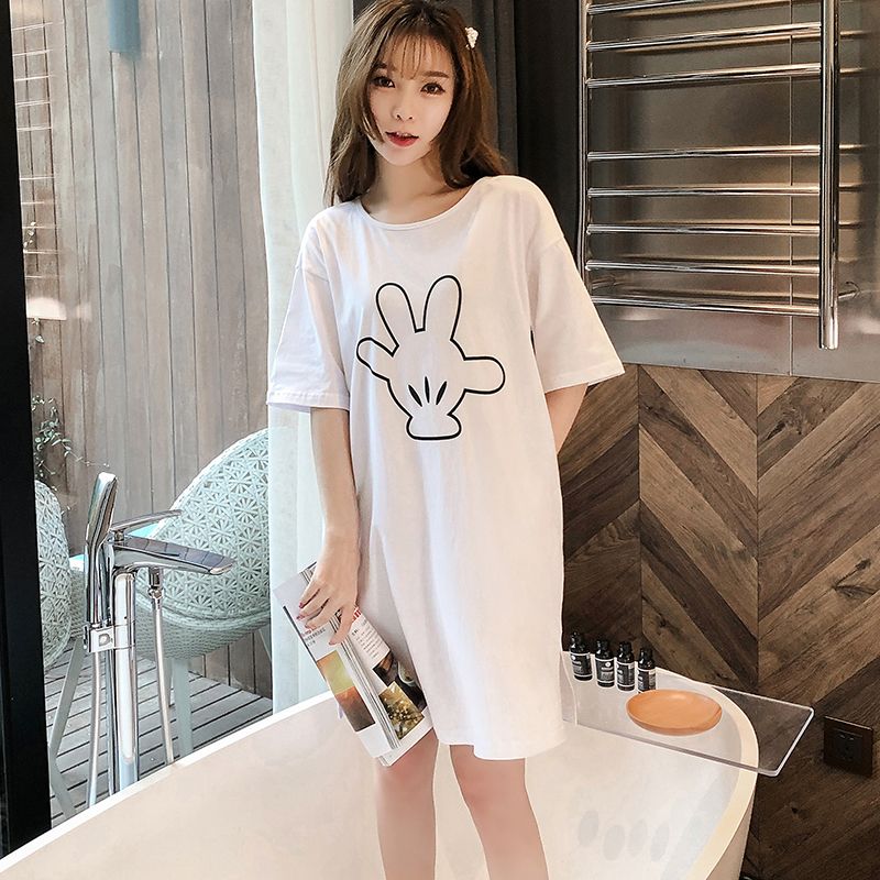 Summer pure cotton Princess short sleeve casual lovely one-piece skirt girl sweet Korean student sexy thin open back pajamas