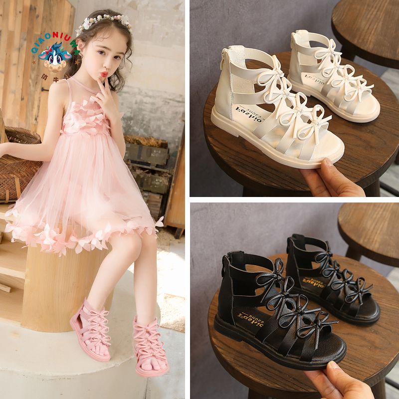 Girls' ROMAN SANDALS Korean bow princess shoes primary school children's 2021 new children's Non Slip soft soles summer
