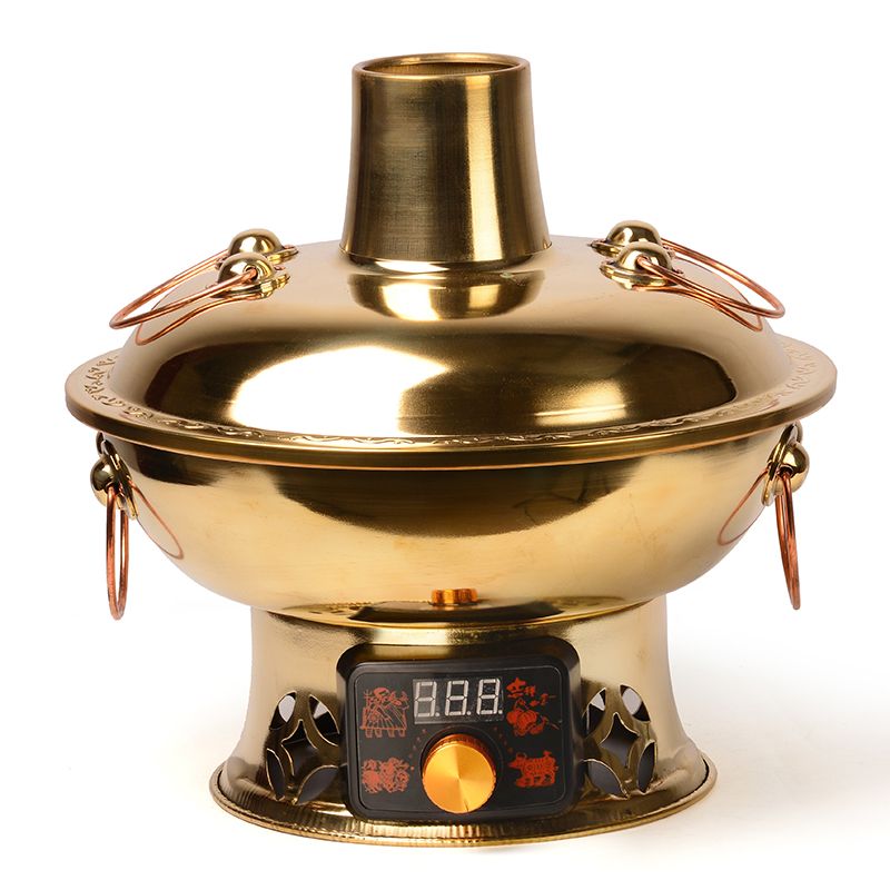 单氏纯紫铜插电铜火锅 鸳鸯电碳两用铜火锅 黄铜火锅家用纯铜暖锅