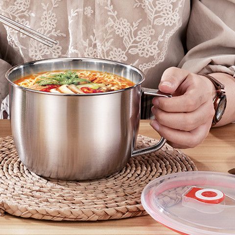 Stainless steel instant noodle bowl with cover soup noodle bowl student lunch box canteen instant noodle cup with chopsticks and spoon
