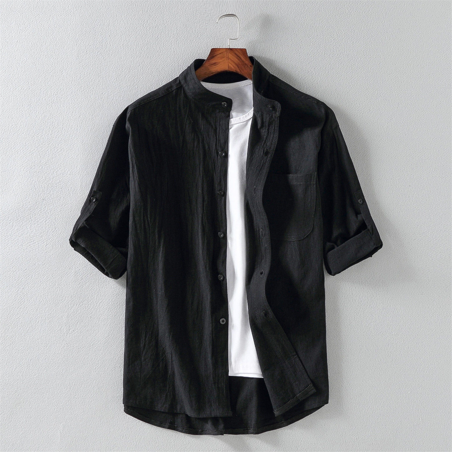 Summer new short sleeve shirt men's loose casual 7 / 4 Sleeve Shirt Men's Korean fashion 5 / s sleeve top