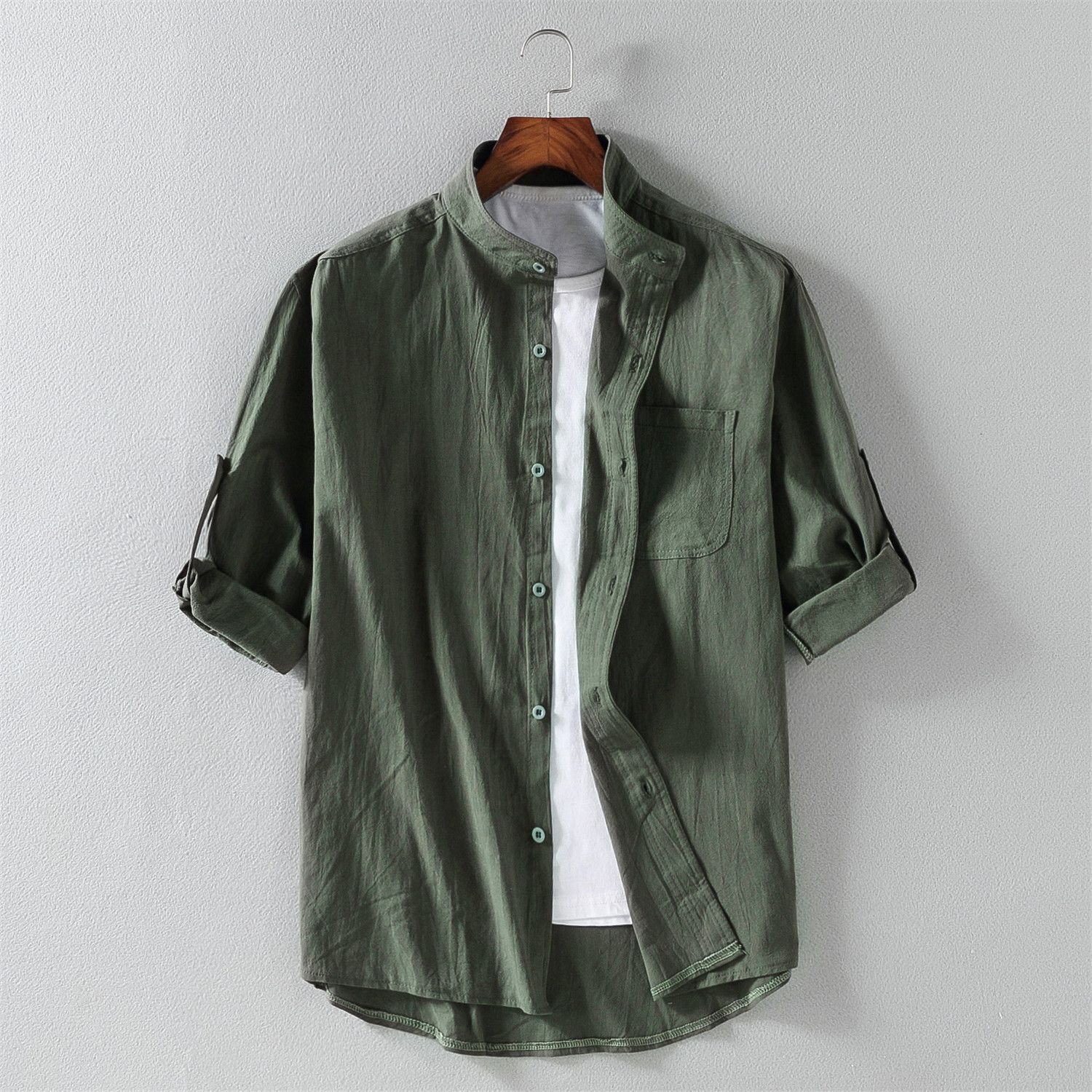 Summer new short sleeve shirt men's loose casual 7 / 4 Sleeve Shirt Men's Korean fashion 5 / s sleeve top