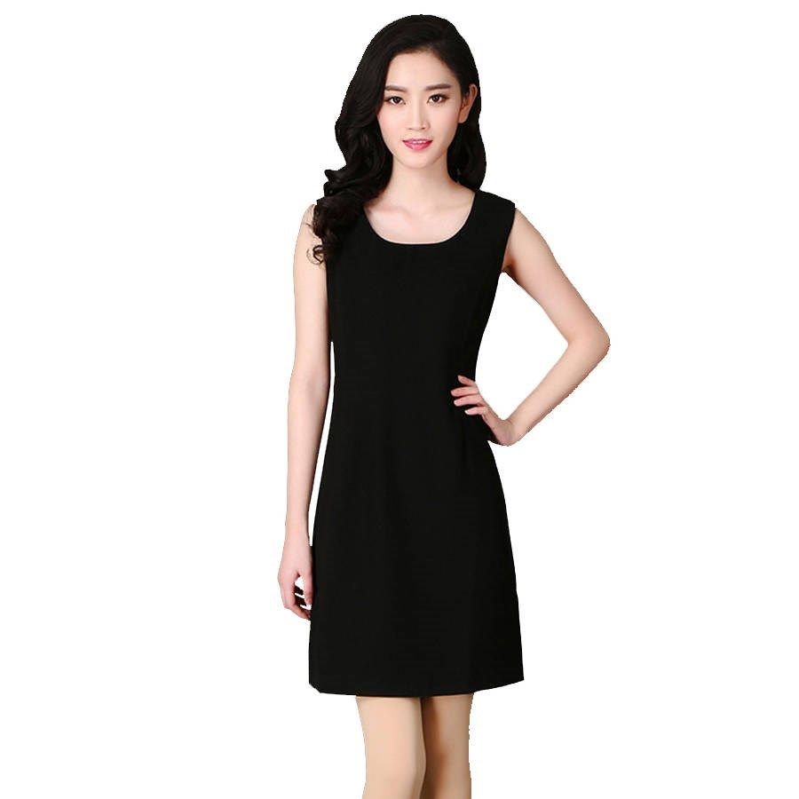 Korean large size women's sleeveless black vest skirt dress women's summer middle buttock bottom skirt
