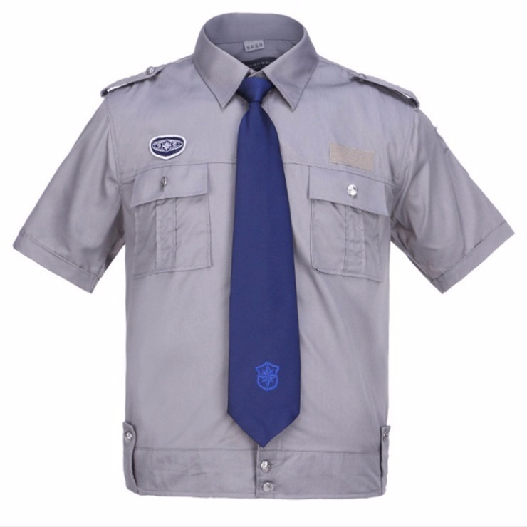 保安衬衣长袖物业制服蓝色治安门卫检测短袖执勤裤交织绸短袖衬衣