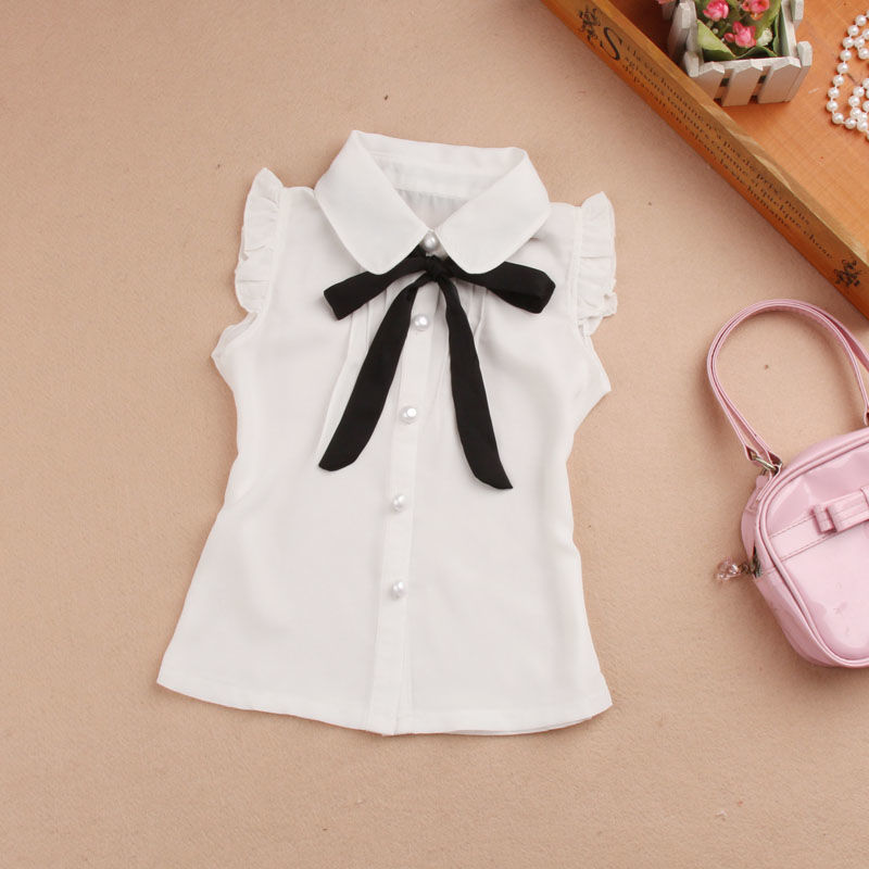 New summer 2020 baby collar Girl White Chiffon sleeveless vest college wind shirt female student