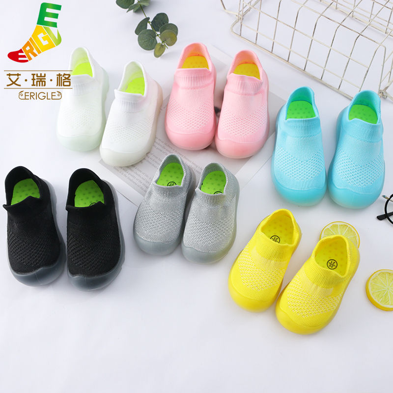 Ireg solid bottom mesh knitted boys and girls' shoes baby walking shoes socks shoes non slip soft soled shoes and socks