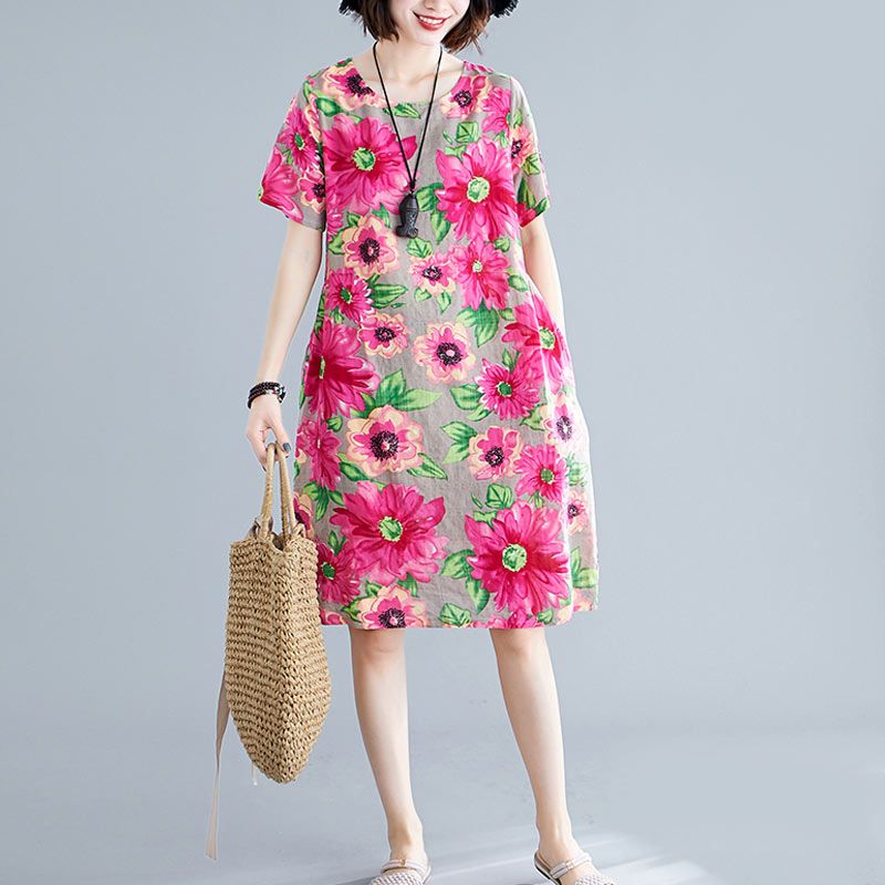 連衣裙夏新款韓版寬鬆顯瘦短袖大碼女裝胖mm夏裝中長裙媽媽裝裙子