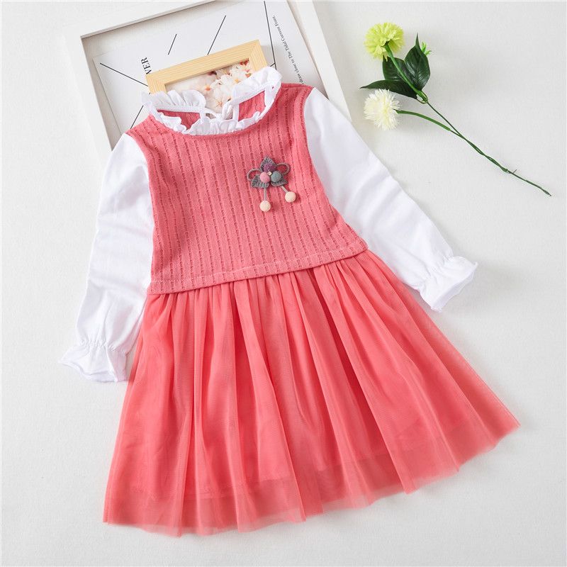 Children's wear girl long sleeve dress spring and autumn little girl foreign style children's pleated princess skirt Korean version