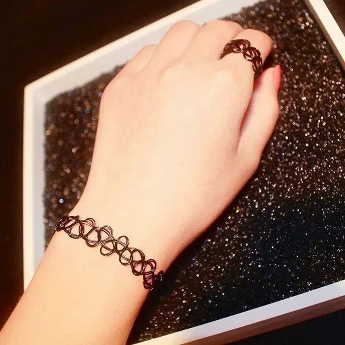 Korean version of the net red collarbone chain female student simple bracelet ring set black lace collar necklace necklace neck jewelry