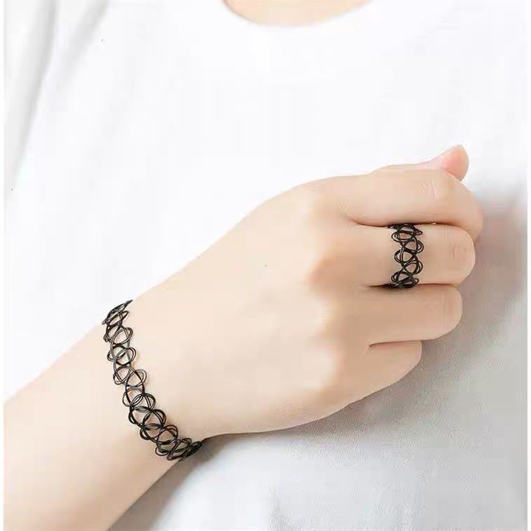 Korean version of the net red collarbone chain female student simple bracelet ring set black lace collar necklace necklace neck jewelry