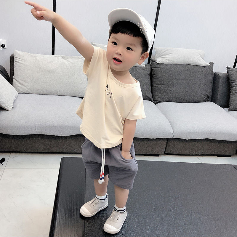 95%棉 男童短袖套装1-3岁4洋气宝宝夏装2020新款韩版小童两件套潮