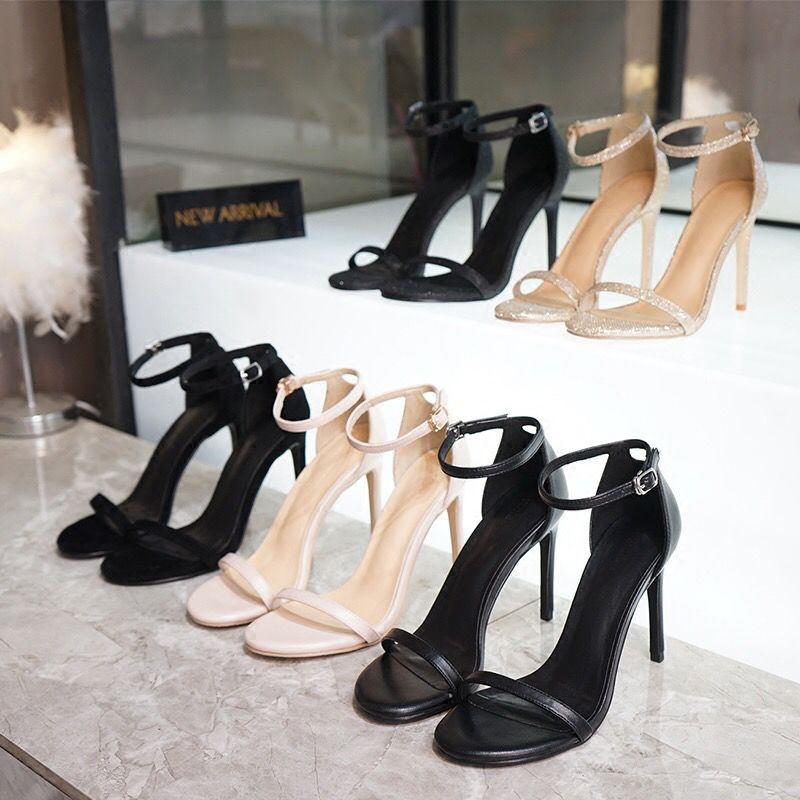 Fashionable white flat strap sandals 2020 new summer versatile high heel shoes slim heels black women's shoes fairy style