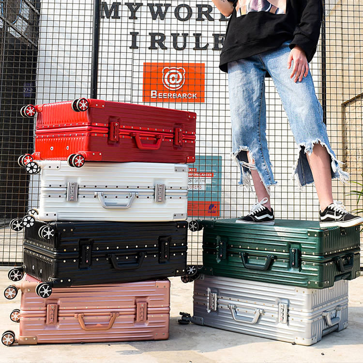 【时尚复古风】男女学生拉杆箱铝框行李箱万向轮旅行箱登机箱密码