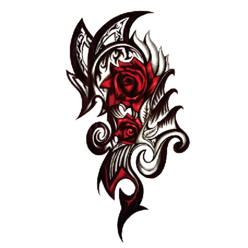 丽丽纹身贴超市 买一送一防水防汗持久花臂图腾玫瑰花红色爱情玫瑰花