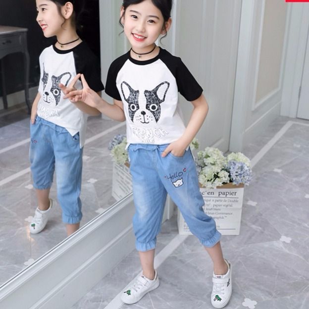 Girls' jeans Capris spring and summer Korean children's new fashion