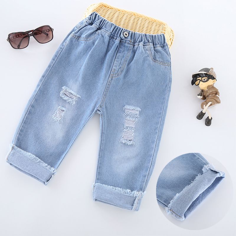 Boys' jeans Capris boys' summer casual foreign style summer holed jeans thin boys' pants