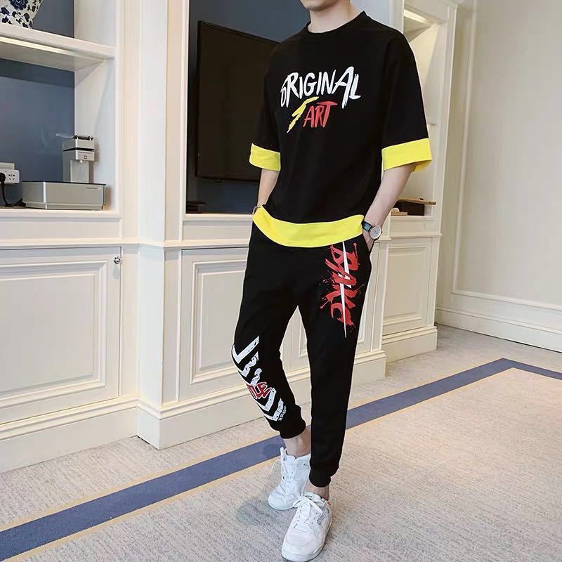 Men's casual sports suit 2020 summer trend short sleeve students Korean youth summer suit male