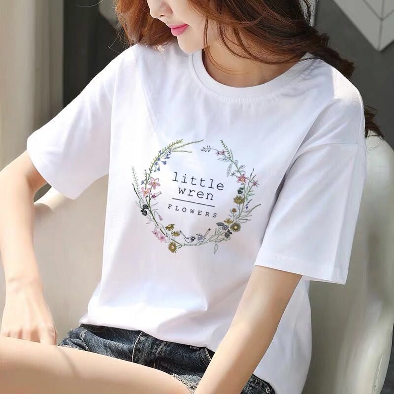[no pilling / impermeable] white t-shirt female short sleeve student bottom half sleeve women's new loose top fashion