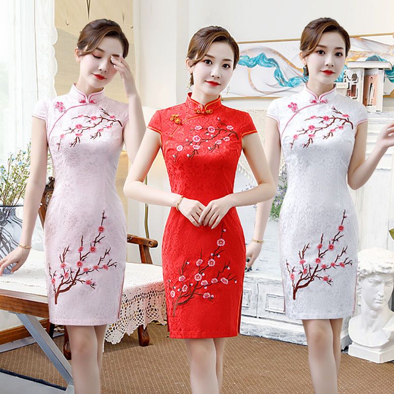 New daily improved short cheongsam dress summer girl retro slim Chinese cheongsam woman