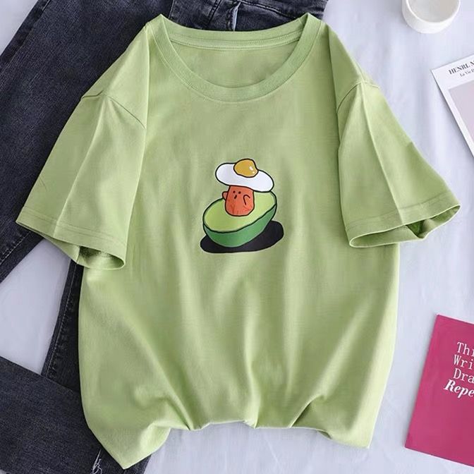 2020 summer new ins yuansufeng butter fruit green short sleeve T-shirt girlfriends Korean female students' bottom coat
