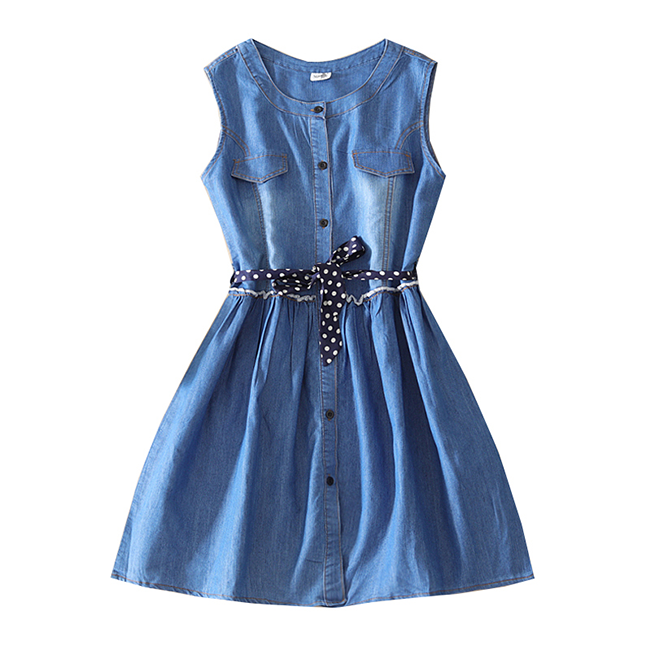 Girls' summer dress 2020 new fashion dress for middle and large children, little girl denim skirt 12-15 years old fashionable 7
