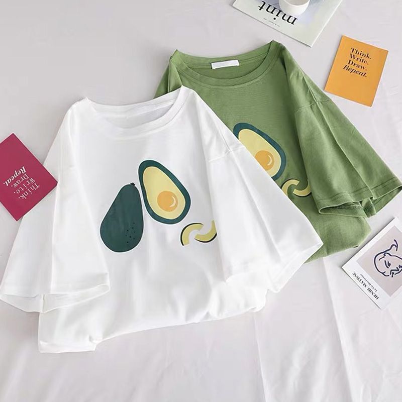 2020 summer new ins yuansufeng butter fruit green short sleeve T-shirt girlfriends Korean female students' bottom coat
