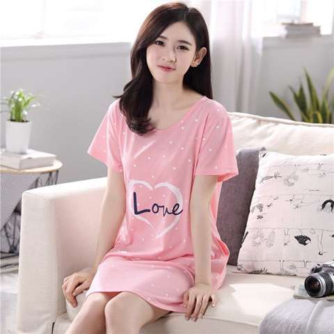 Summer Korean nightdress women's large size short sleeve nightdress women's loose casual nightdress women can wear nightdress women's household clothes