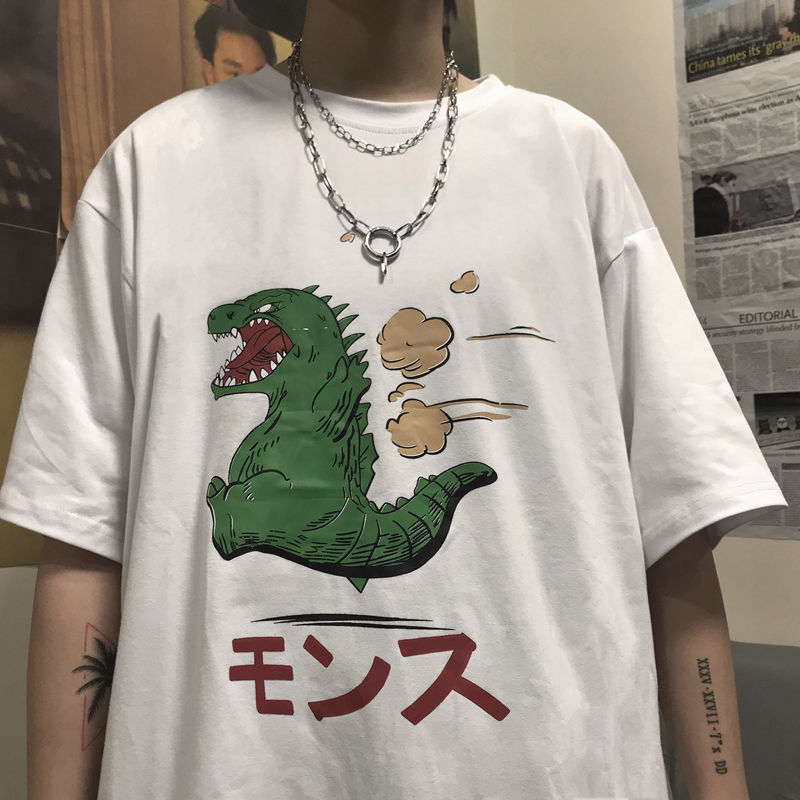 Summer hip hop original night wind short sleeve t-shirt men and women fashion brand Japanese loose cartoon dinosaur student couple wear