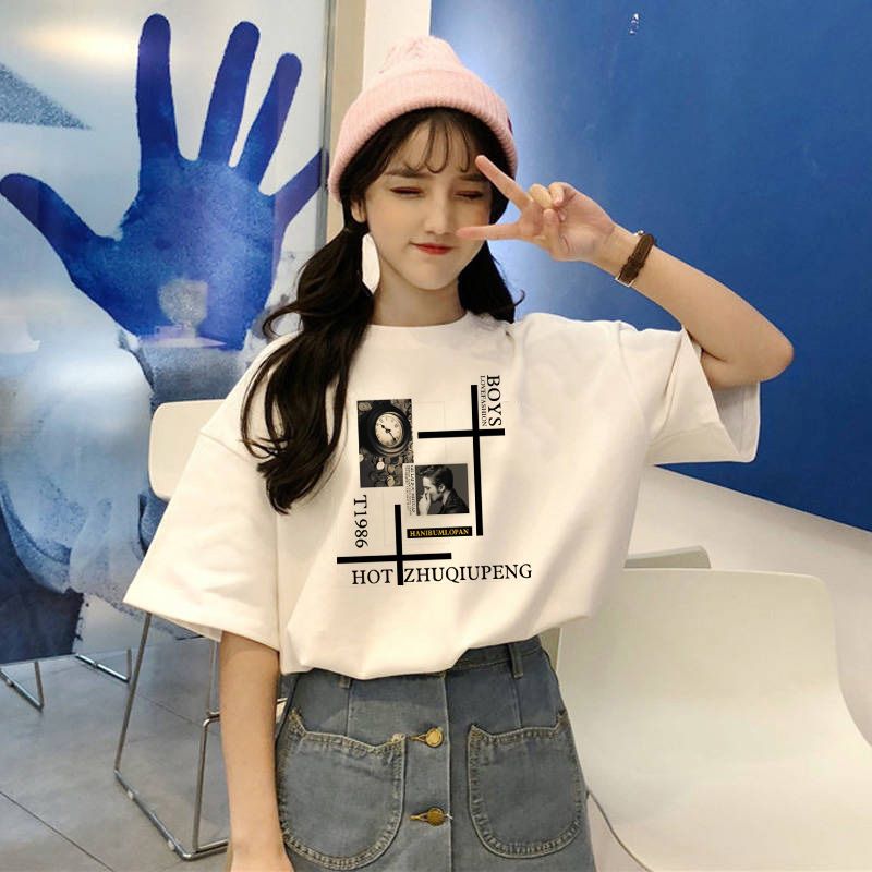 Net red port style loose ins short sleeve t-shirt female students 2020 Korean version of chaoyuansu BF wind versatile mourning clothes
