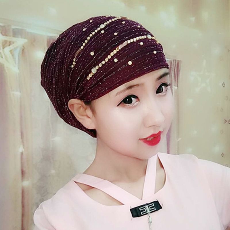Spring and summer hat Muslim shawl lace new headdress Baotou Hat Women's breathable diamond inlaid head cap for middle-aged and elderly Hui people