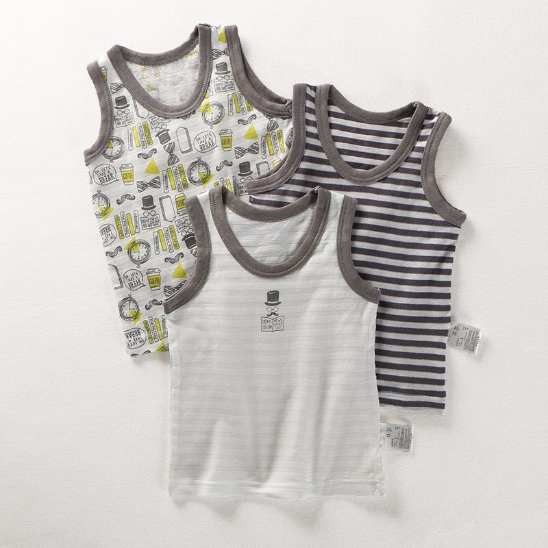 Japanese children's clothing summer clothing small and medium-sized boys pure cotton ultra-thin jacquard mesh vest 0-8 years old baby top quick-drying
