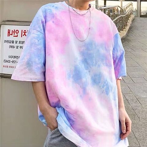 Summer men's fashion brand tie dye short sleeve T-shirt for male students