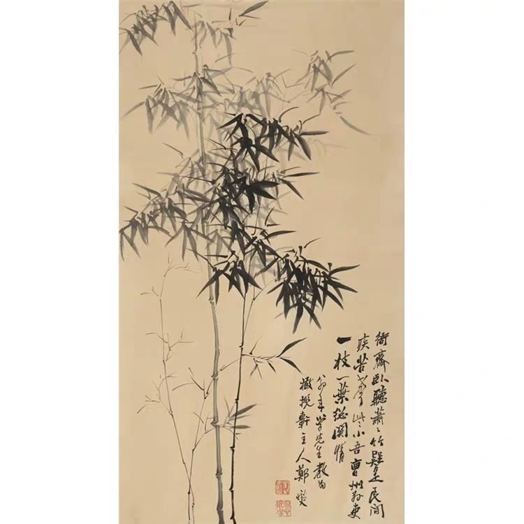 清代名家郑板桥手绘三尺精品墨竹作品客厅酒店装饰画收藏品赠证书