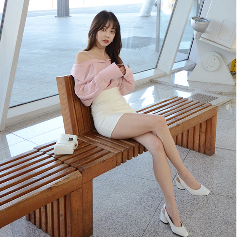 White half skirt short skirt women's new Korean version versatile high waist black Hip Wrap Skirt elastic sexy one step skirt