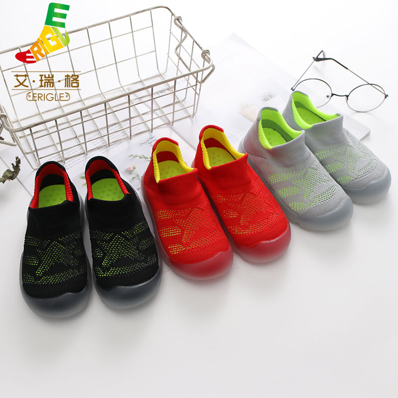 Ireg solid bottom mesh knitted boys and girls' shoes baby walking shoes socks shoes non slip soft soled shoes and socks