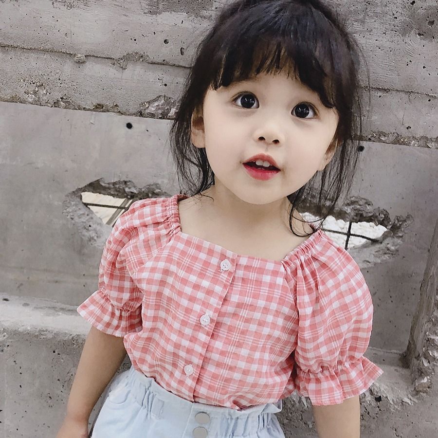 Girls' short sleeve shirt 2019 summer new children's foreign style summer dress Korean loose baby cotton casual shirt