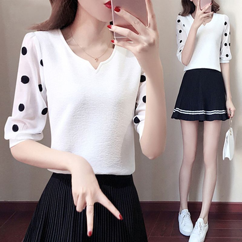Slim Lace Chiffon shirt 2020 summer dress new Korean version shows thin versatile short sleeve T-shirt Chiffon Top woman