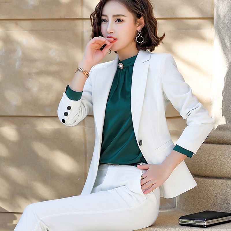 白色西装女套装2020秋新款气质时尚修身女士短款小西服外套职业装