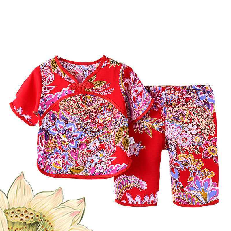 夏季薄款女童睡衣2021新款棉稠家居服套装女孩短袖两件套中国风