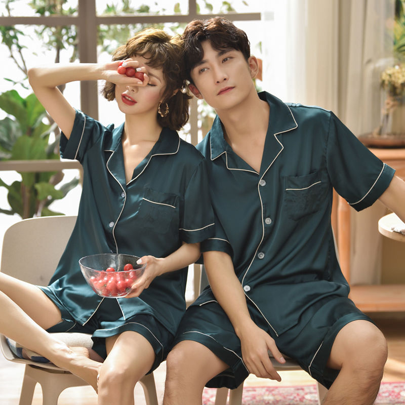 Pajamas men's and women's summer ice silk thin section Korean version of short-sleeved shorts youth summer plus size couple home service suit