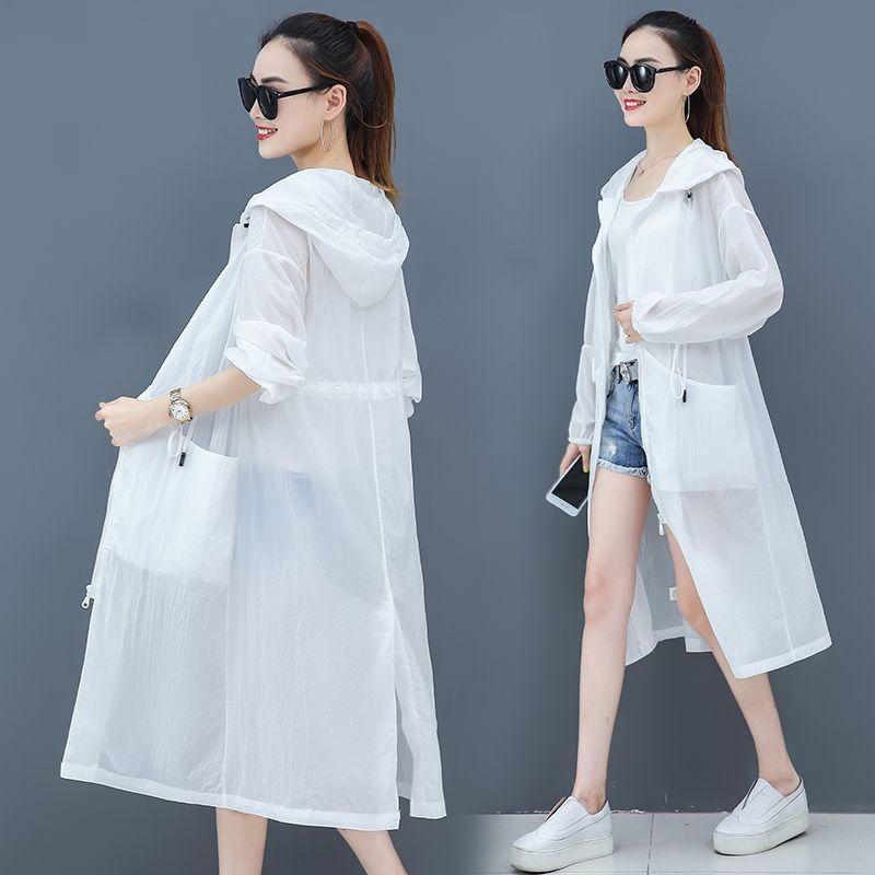 Sunscreen clothing women's mid-length 2023 summer new thin section loose sunscreen clothing over-the-knee fairy long windbreaker jacket