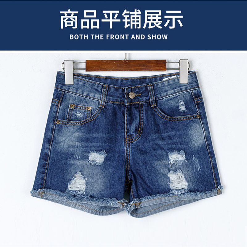 Denim shorts women's loose holes  summer new Korean version wide-leg students all-match raw edge high waist hot pants rotten