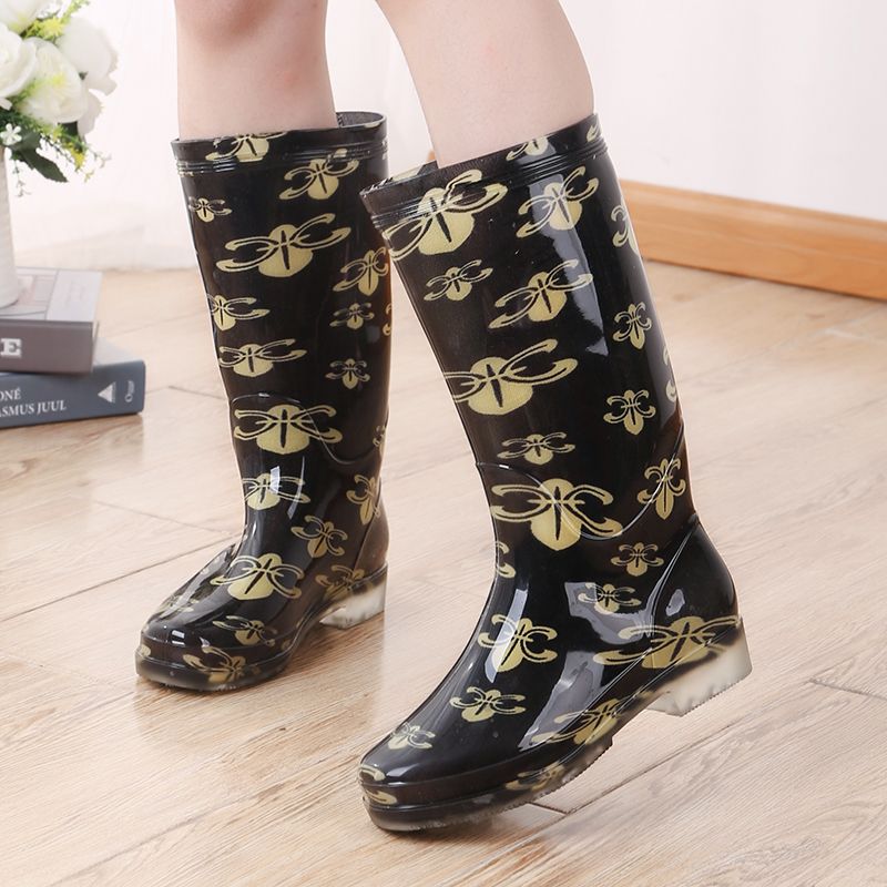 Healthy foot products create pattern high-tube crystal water shoes ladies PVC/ non-slip waterproof plus cotton warm women's rain boots rubber shoes