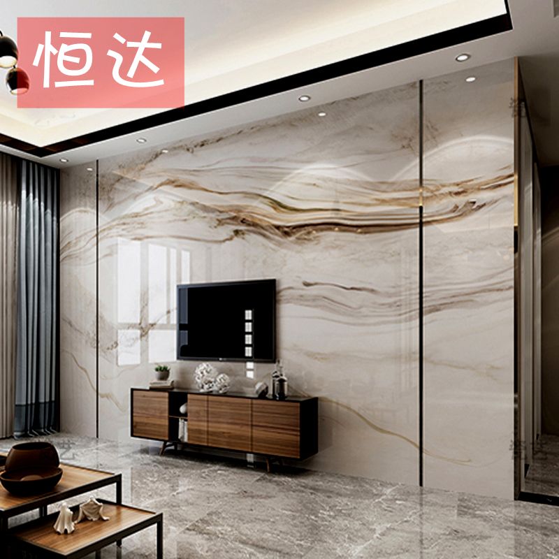 电视背景墙现代简约北欧客厅微晶石材渗墨大板装饰大理石高档瓷砖