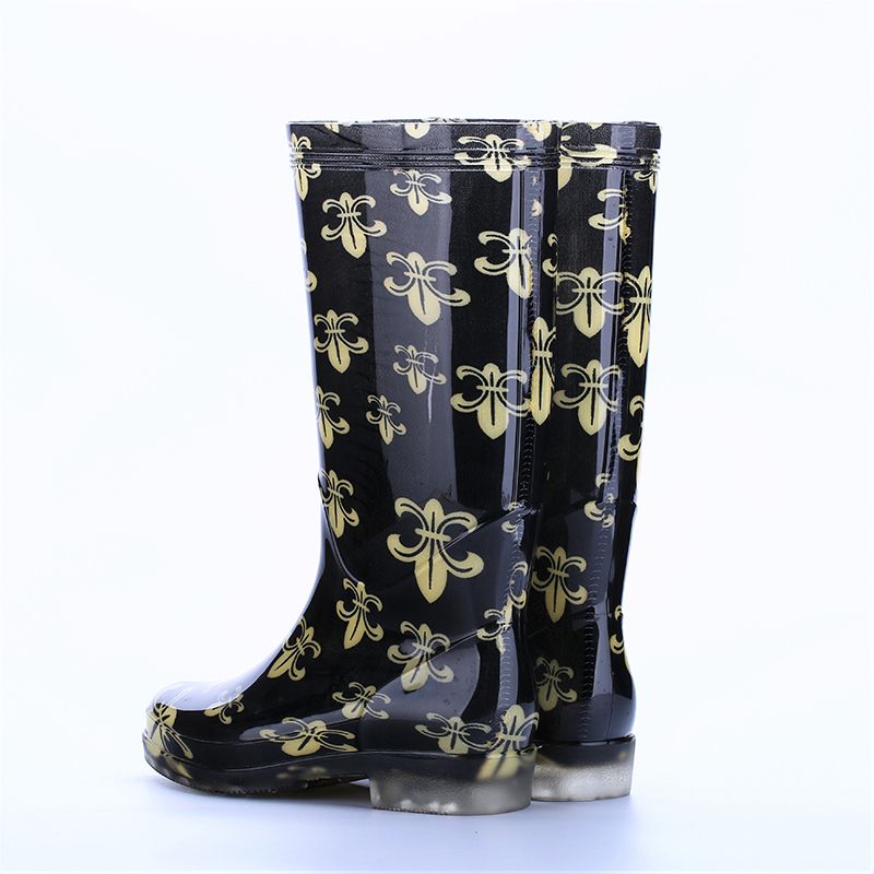 Healthy foot products create pattern high-tube crystal water shoes ladies PVC/ non-slip waterproof plus cotton warm women's rain boots rubber shoes